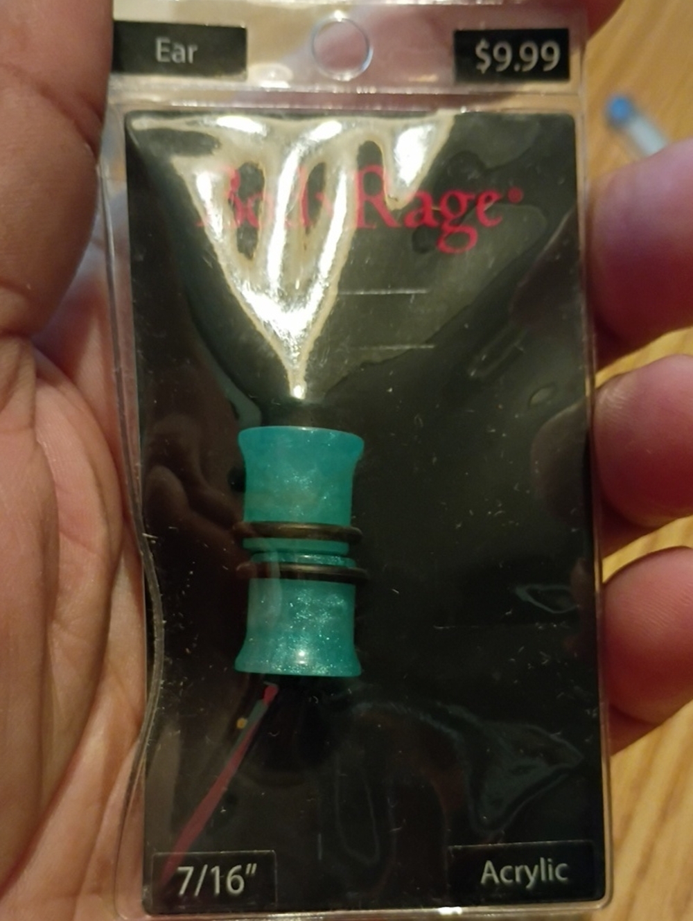 Turquoise Acrylic Ear Plug with Black O-Rings - Rage